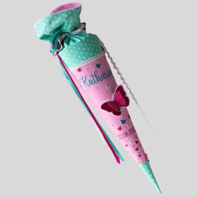Schultüte Einschulung 2022 3D-Schmetterling Mint Rosa