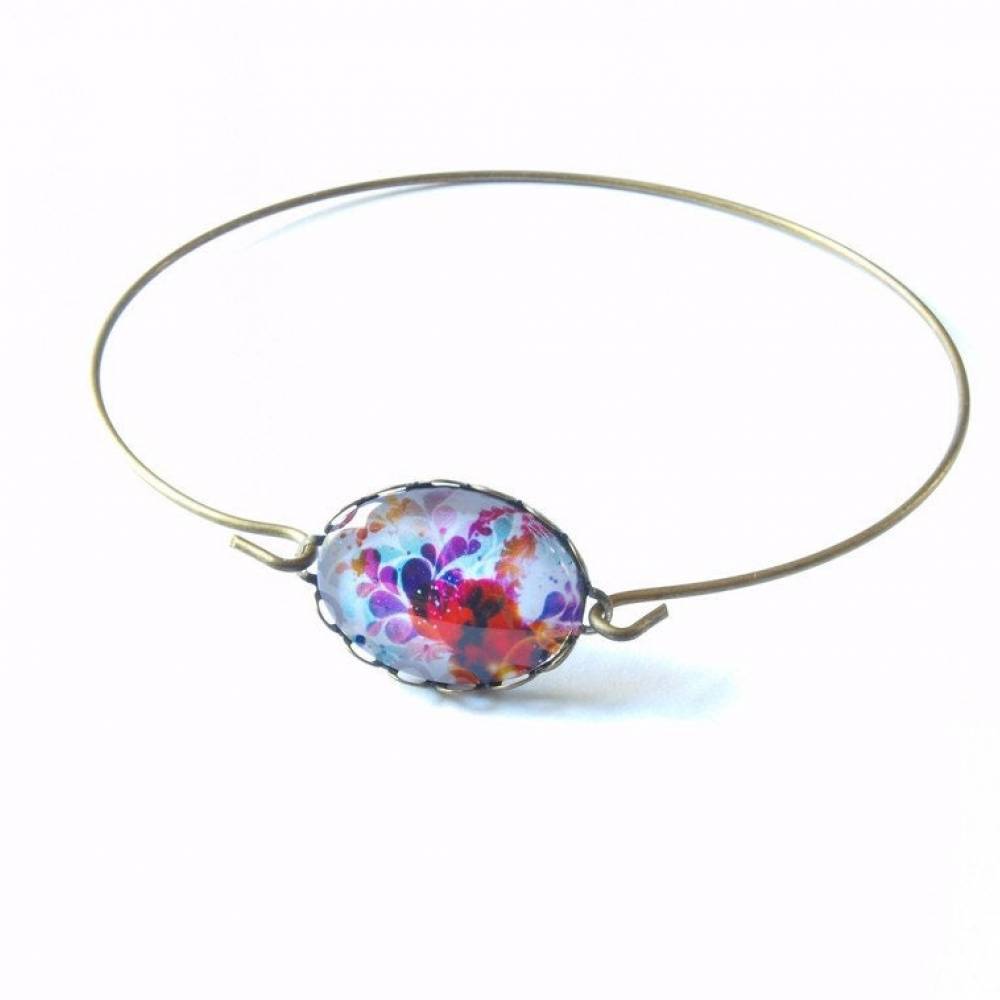 Armreif Cabochon Glas Spiralreif bronze bunt weiß