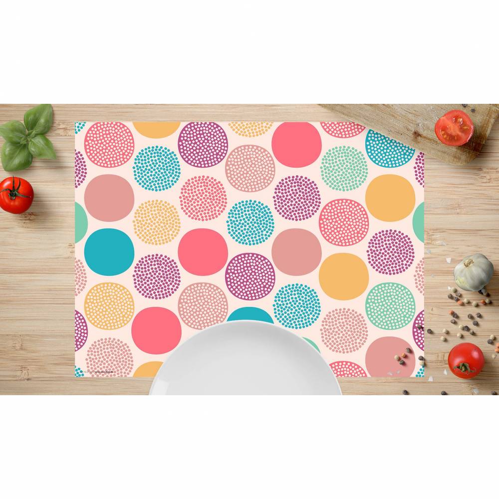 Tischsets I Platzsets abwaschbar - Buntes Muster mit Kreisen - aus Premium Vinyl - 4 Stück - 44 x 32 cm