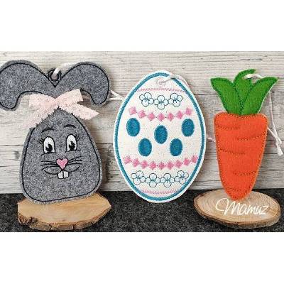 * Deko, Hase, Oster Ei, Karotte, Baumler, Anhänger *  ITH Stickdatei 10x10