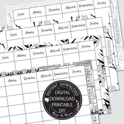 Stundenplan  | floral - schwarz -weiß | A4 zum selbst drucken | PDF Datei | FREEBIE - GESCHENK