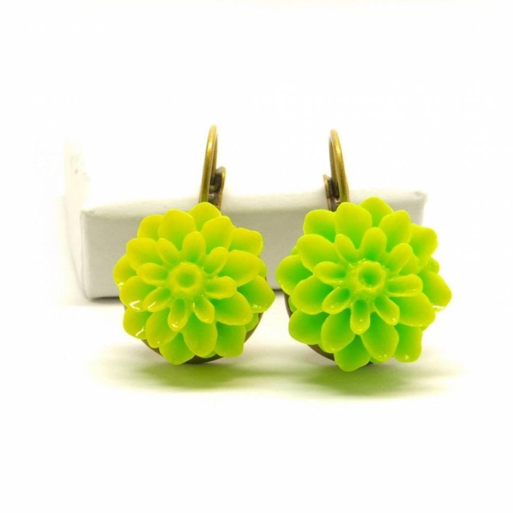 Ohrhänger Chrysantheme Blume Blüte Resin grün