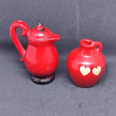 2 Teile Puppengeschirr - Puppenhaus-Deko - rot-weiß
