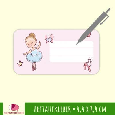 12 Heftaufkleber | Ballerina - Schulaufkleber zum selbstbeschriften - 4,4 x 8,4 cm