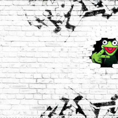 FROSCH schaut aus der Mauer * frecher grüner Graffitti Frosch * ganzes Panel 100 x 145 cm * JERSEY * Sommerstoff * fein 