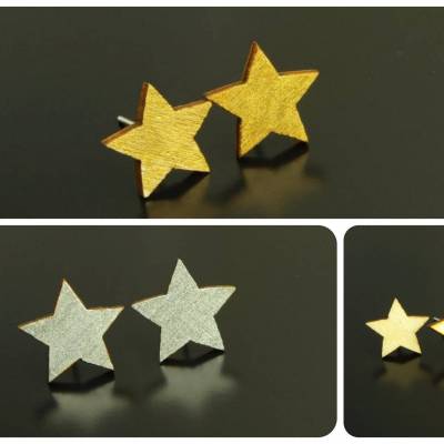 Ohrstecker nach Wahl aus Holz Sterne Ohrringe golden silbern natur Stecker
