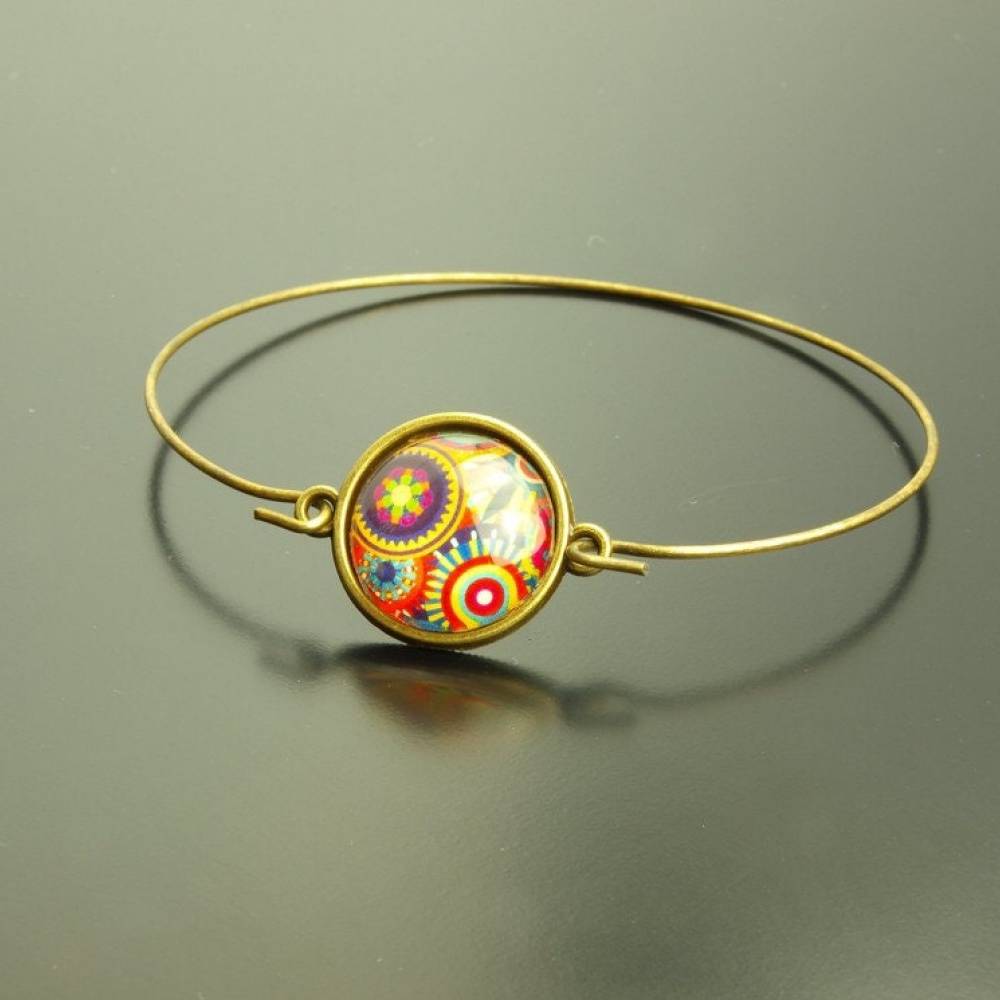 Armreif Retro Muster bunt Cabochon vintage bronze