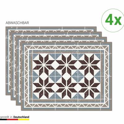 Tischsets I Platzsets abwaschbar - Blumen Mosaik - 4 Stück - 40 x 30 cm - rutschfeste Tischdekoration aus Premium-Vinyl 