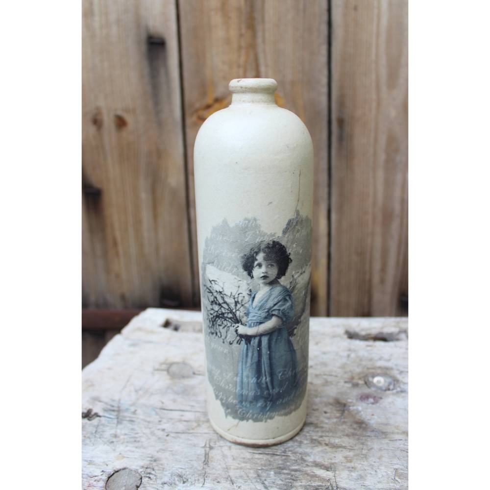 shabby Flasche Steinzeug Steingut Ton Vintage Motiv Vase Dekoration