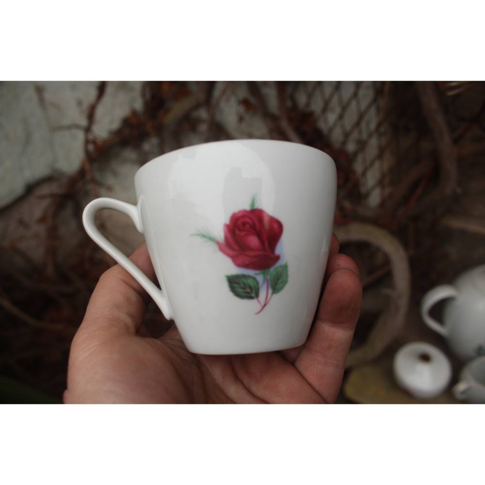 Kaffeeservice für 4 Personen plus 2 extra Teller Rosendekor Goldrand Creidlitz Porzellan Bavaria 60er Jahre West Germany