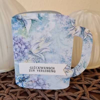 Gutscheinkarte - Glückwunsch zur Verlobung - Blumen - Tassenform