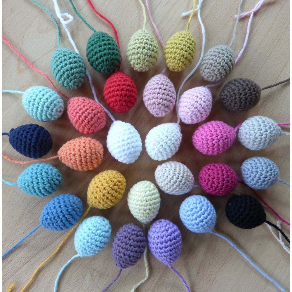 gehäkelte Eier aus Biobaumwolle in 29 Farben, Handarbeit Bild 1