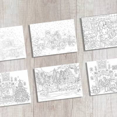 Tischsets | Platzsets - Malvorlage "Weihnachten-Set" zum Ausmalen aus Papier - 44 x 32 cm - 12 Stück mit hochwer