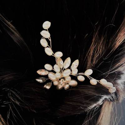 Haarklemme, Haarspange, Haarnadel, Perlen und Strass, Hochzeit