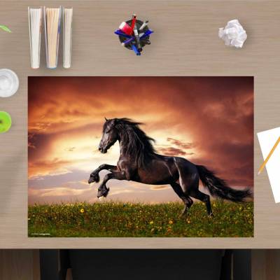 Schreibtischunterlage – Schwarzes Pferd – 60 x 40 cm – Schreibunterlage für Kinder aus erstklassigem Premium Vinyl – Mad