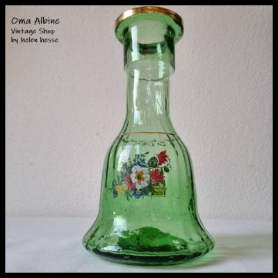 Antike GLASVASE aus der Zeit des Biedermeier - Mundgeblasen in grün mit Blumenmuster und Goldrand