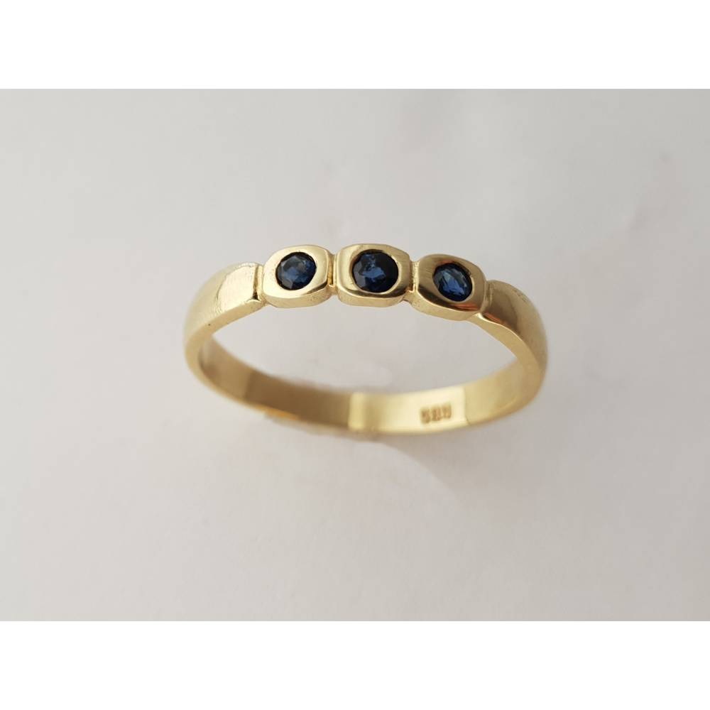 14 K-Goldring mit 3 Saphiren (Bandring) - Saphirring aus 585er Gelbgold Bild 1