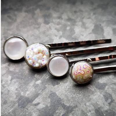 Haarklemmen, Haarspangen, mit Cabochons, Sets, weiss