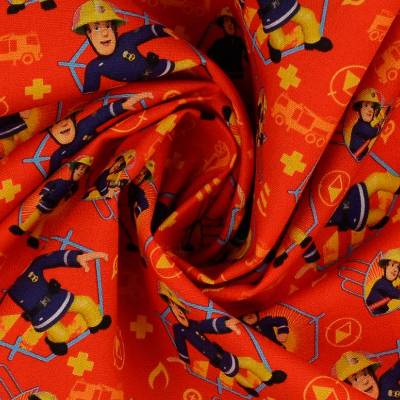 Baumwolle Popeline Feuerwehrmann Sam, rot Oeko-Tex Standard 100 (1m/12,-€ )