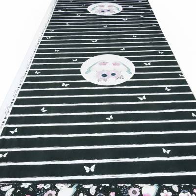 Stoff Jersey Baumwolle Vögel Blumen Panel Stoffpanel 0,75m x 1,40m schwarz bunt Kleiderstoff Kinderstoff