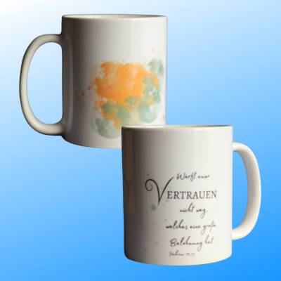 christliche weiße Keramik-Tasse mit Bibelspruch und christlichen Motiven, Geschenk zur Konfirmation