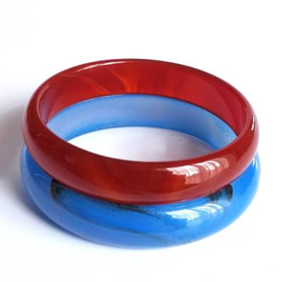 Massiver Vintage Achat Armreif in blau oder rot-braun