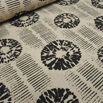 Stoff Baumwolle Ornamente Kreise natur schwarz Kleiderstoff Dekostoff 