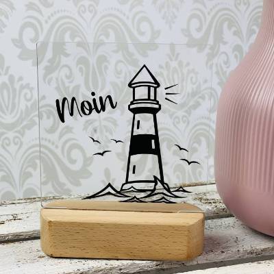 maritimer Fensteraufkleber, Frühlingssticker, Vasendeko, Plott Frühling, Leuchtturm "Moin"