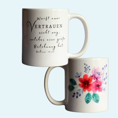 Christliche Keramik-Tasse mit Bibelspruch – Geschenk zur Konfirmation/Kommunion, spülmaschinengeeignet