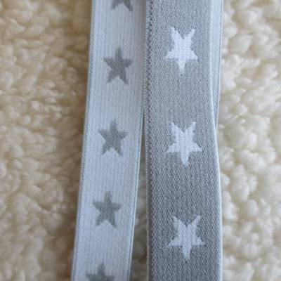 2 m Gummiband Taillenband Elastic Sterne Doubleface, hellgrau 20mm (1m/1,25 €)