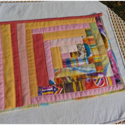 Quilt Tischset , Platzdeckchen orange gelb , Patchwork log cabin Platzmatte