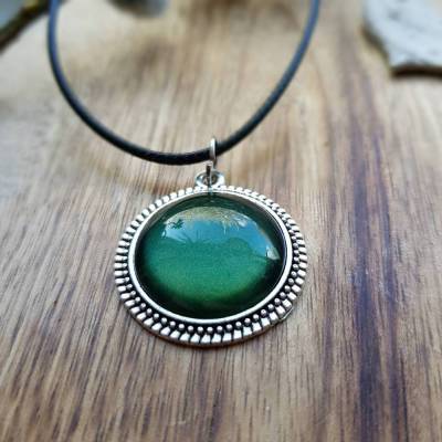 grüne Anhänger Smaragdgrün Kette 20mm dunkelgrün Cabochon moosgrün tannengrün
