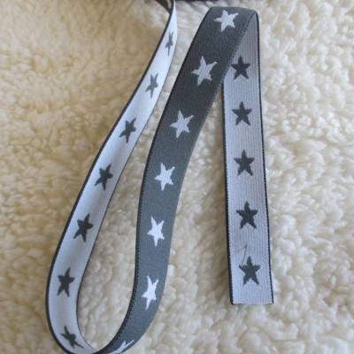 2 m Gummiband Taillenband Elastic Sterne Doubleface, grau 20mm (1m/1,25 €)