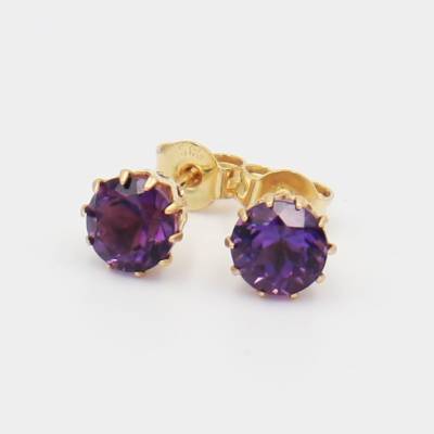 585er Goldohrstecker mit Amethyst – Amethyst- Ohrstecker 14 K Gold