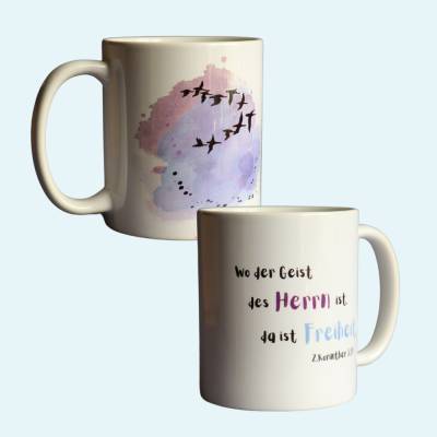 christliche weiße Keramik-Tasse mit Bibelspruch und christlichen Motiven, Geschenk zur Konfirmation