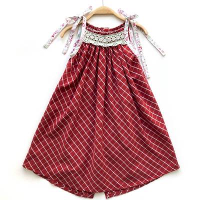 Sommerkleid 116 / 122 rot weiß kariert 100% Baumwolle Upcycling