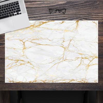 Schreibtischunterlage – Weißer Marmor mit Goldadern– 60 x 40 cm – Schreibunterlage aus erstklassigem Premium Vinyl – Mad
