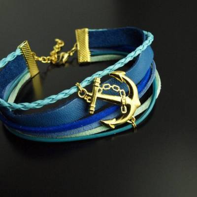 Leder Armband Anker gold vintage Wickelarmband