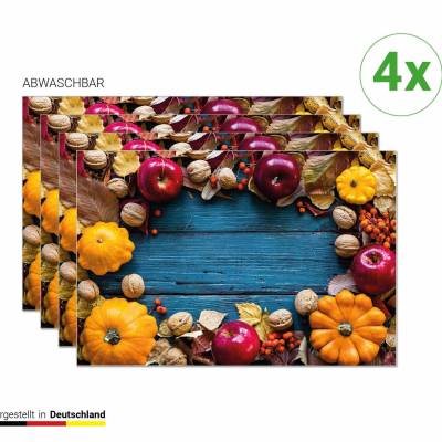 Tischsets I Platzsets abwaschbar - Herbstliches Dekor - aus Premium Vinyl - 4 Stück - 44 x 32 cm - rutschfeste Tischdeko