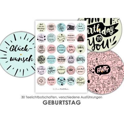 GEBURTSTAG Teelicht - Botschaften Teelicht Vorlagen Bilder Teelichter digitale Datei zum Selbstausdrucken Glückwunsch