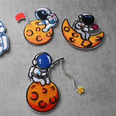 Weltall, Astronaut, gestickte Aufkleber, Stoff, Mond, Erde, Schulanfang, Schultüte, Tasche, Rucksack