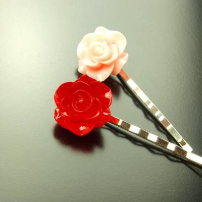 Haarklemme Set Blüte Rose rot creme rosa Haarnadel