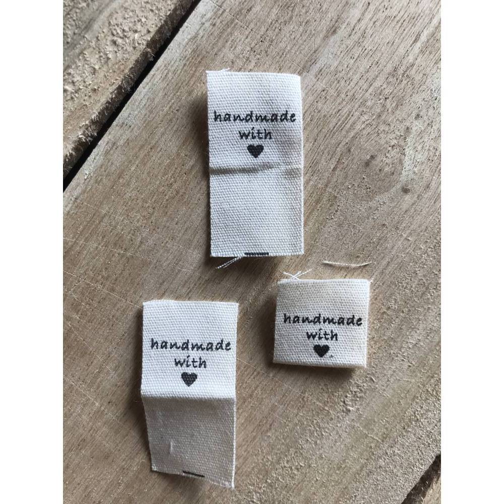 Label "Handmade with love" aus Stoff * 15 STÜCK * 2 x 2 cm (4 x 2cm ) * Selbstgenähtes verschönern * Label zum A Bild 2