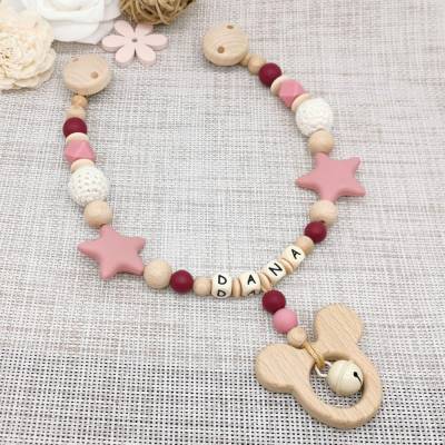 Kinderwagenkette mit Name Mädchen Weinrot 