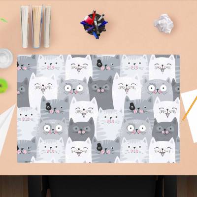 Schreibtischunterlage Kinder –  Katzen - Konferenz – 60 x 40 cm – Schreibunterlage abwischbar aus Premium Vinyl – Made i