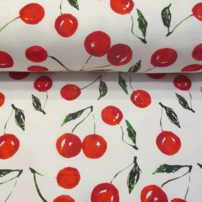 French Terry/ Sommer-Sweat Kirschen weiß Oeko-Tex Standard 100(1m/16,-€)