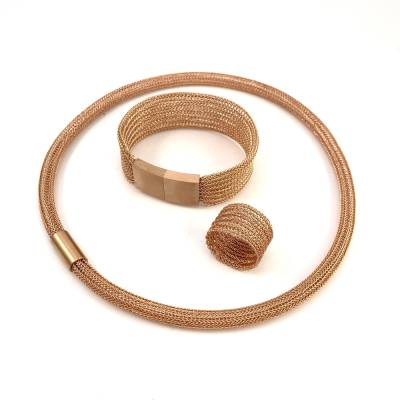 doppelt, hand gestricktes Schmuckset, Schlauchkette, Armband & Ring, roségold-filled mit Magnetverschlüssen, oder einzel