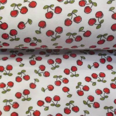 Rest:1,35m x1,45m Baumwolljersey Kirsche, weiß Oeko-Tex® Standard 100