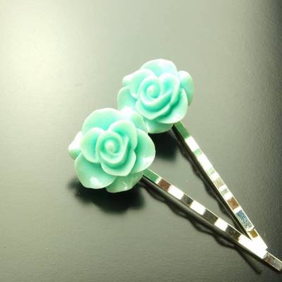 Haarklemme Set Blüte Rose  türkis blau Haarnadel
