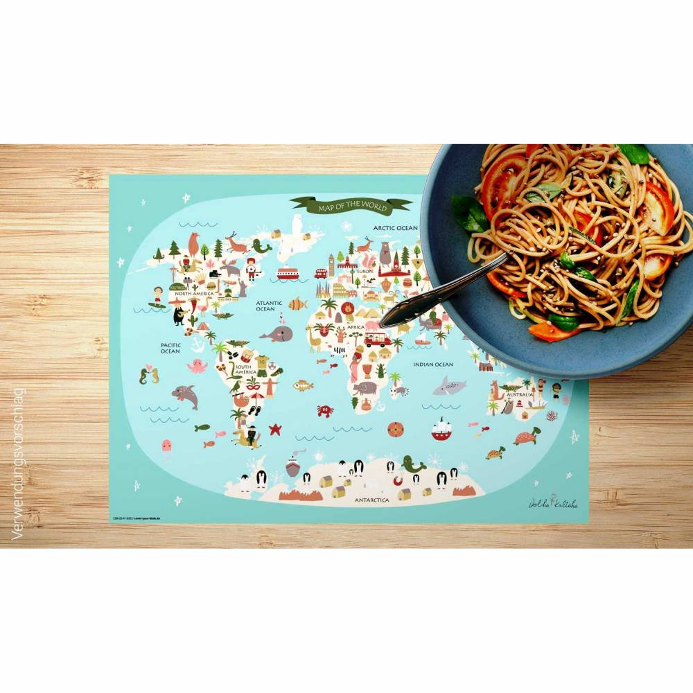 Tischset I Platzset abwaschbar - Weltkarte - aus Premium Vinyl - BPA-frei - 44 x 32 cm - rutschfest - für Kinder